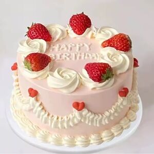 Birthday Strawberry Cake Decoration Prop  - Red Pink and White